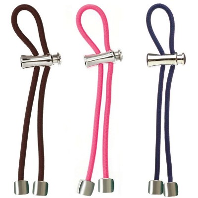 Pulleez Silver Nugget Metal Charms - Dk Brown, Pink and Dk Blue Elastic Hair Tie, Set of 3