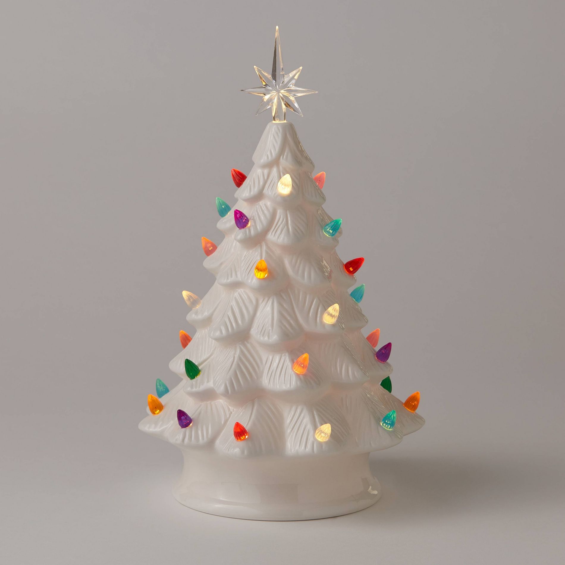 14.5" Battery Operated Lit Ceramic Christmas Tree White - Wondershop™: Multicolored Bulbs, Star Topper