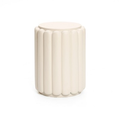 LuxenHome Ivory White Pillar Round 17-Inch Tall Cement Side Table, Indoor and Outdoor Off-White