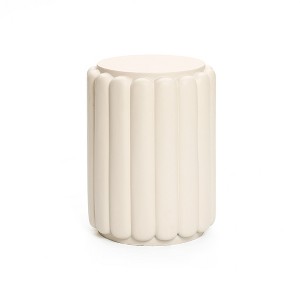 LuxenHome Outdoor Side Table for Patio, 17" Ivory White Pillar Round Cement End Table,Garden Stool, Accent Table for Indoor and Outdoor Off-White - 1 of 4