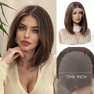 Jessie's Wig 10 Inch Straight Short Bob Lace Wigs Synthetic Hair 13*6 Lace Brown 1 Pc/Pack - 1 of 4