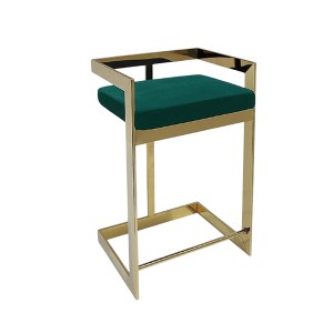 HomeRoots 26" Green and Gold Velvet and Stainless Steel Backless Bar Height Bar Chair - 1 of 3