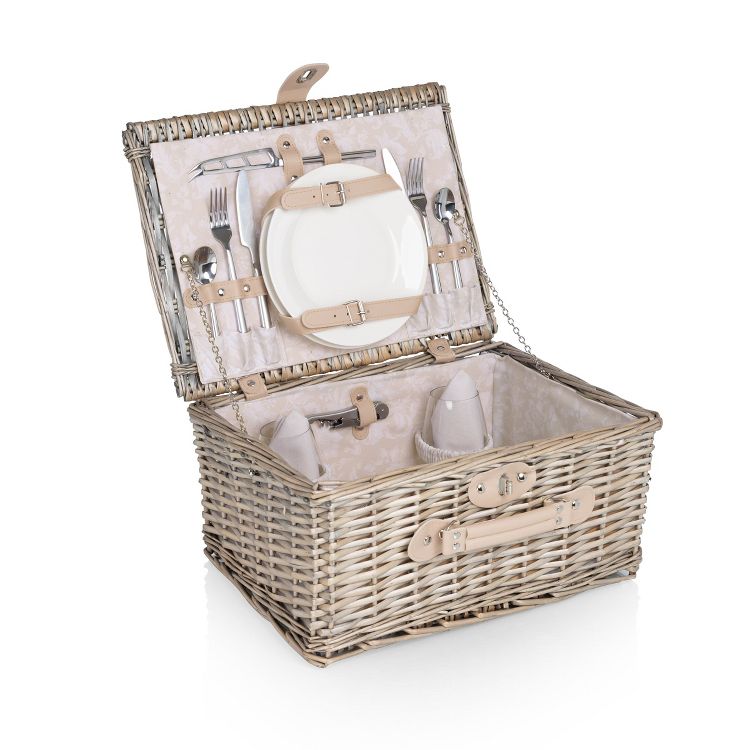 Picnic Basket Set for 2, Taupe Willow with Cream Accents, 1 of 9