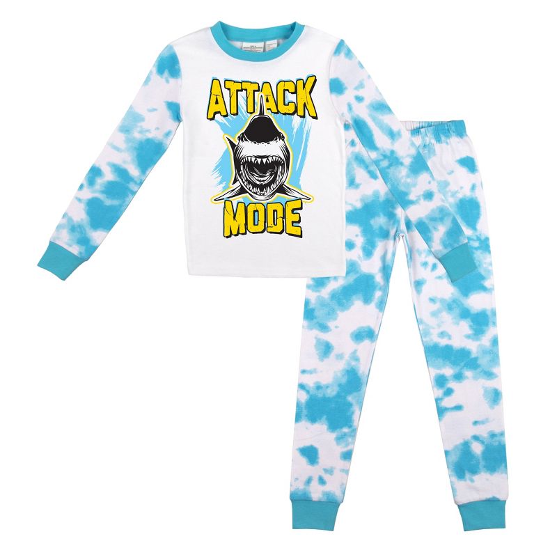 TITLE: Attack Mode Youth Boy's Blue And White Wash Long Sleeve Shirt & Sleep Pants Set, 1 of 5