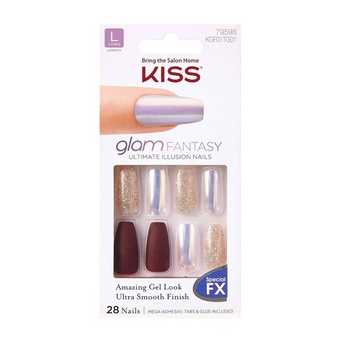 Kiss Glam Fantasy Nails Tan Line Burgundy Matte 28ct Target