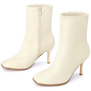 BLISSFUL STEP Women's Stiletto High Heel Square Toe Side Zip Ankle Boots - 1 of 4