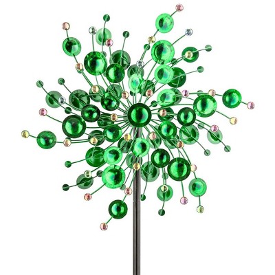 Wind & Weather Green Metal Wind Spinner with Colorful Crystals