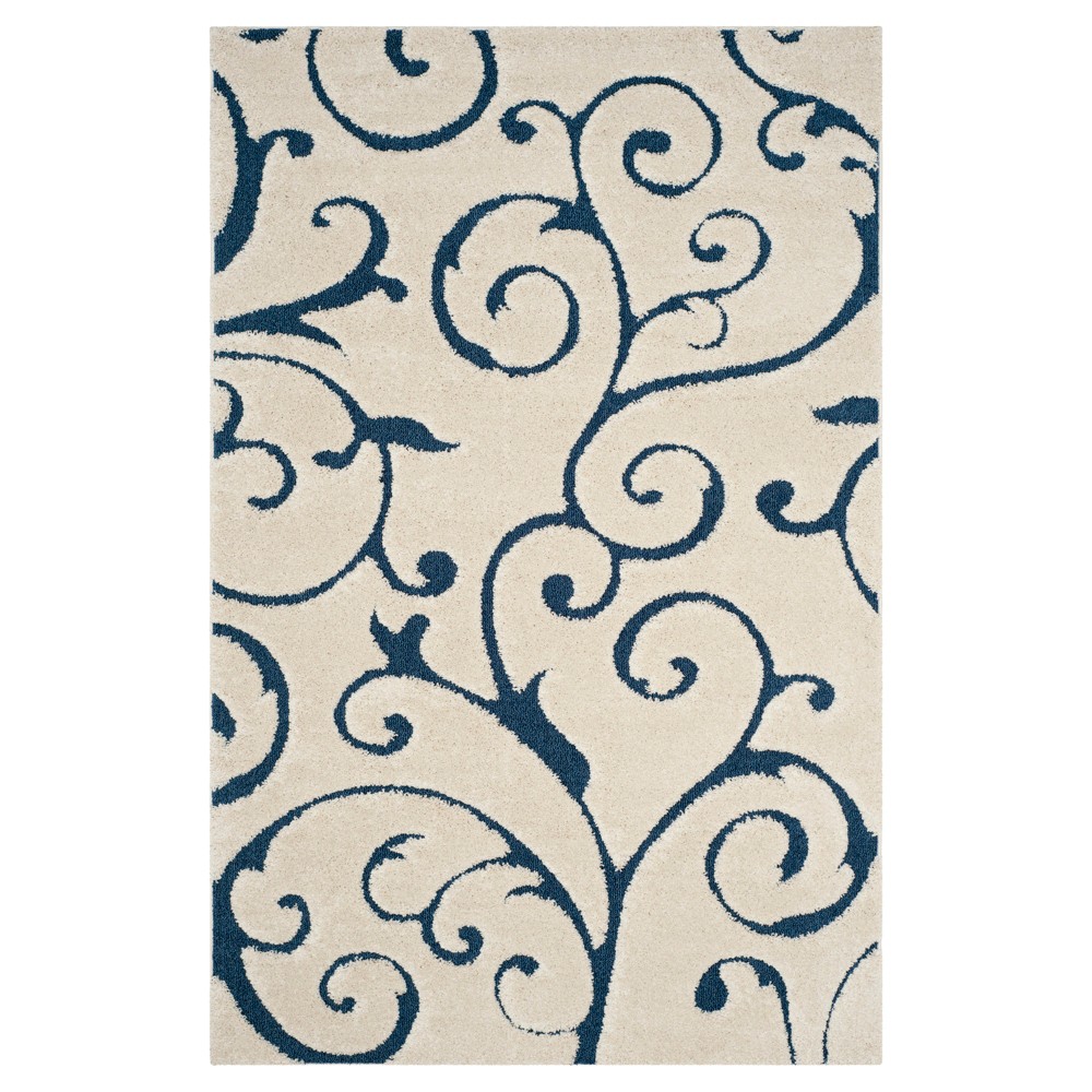 Abstract Shag/Flokati Loomed Area Rug 6'x9' Cream/Blue - Safavieh