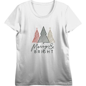 Merry & Bright Christmas Tree Line Art Women's Crew Neck Short Sleeve Crop Tee - 1 of 3