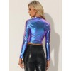 INSPIRE CHIC Women's Party Long Sleeve Zip Up Metallic Crop Blouses - 3 of 4