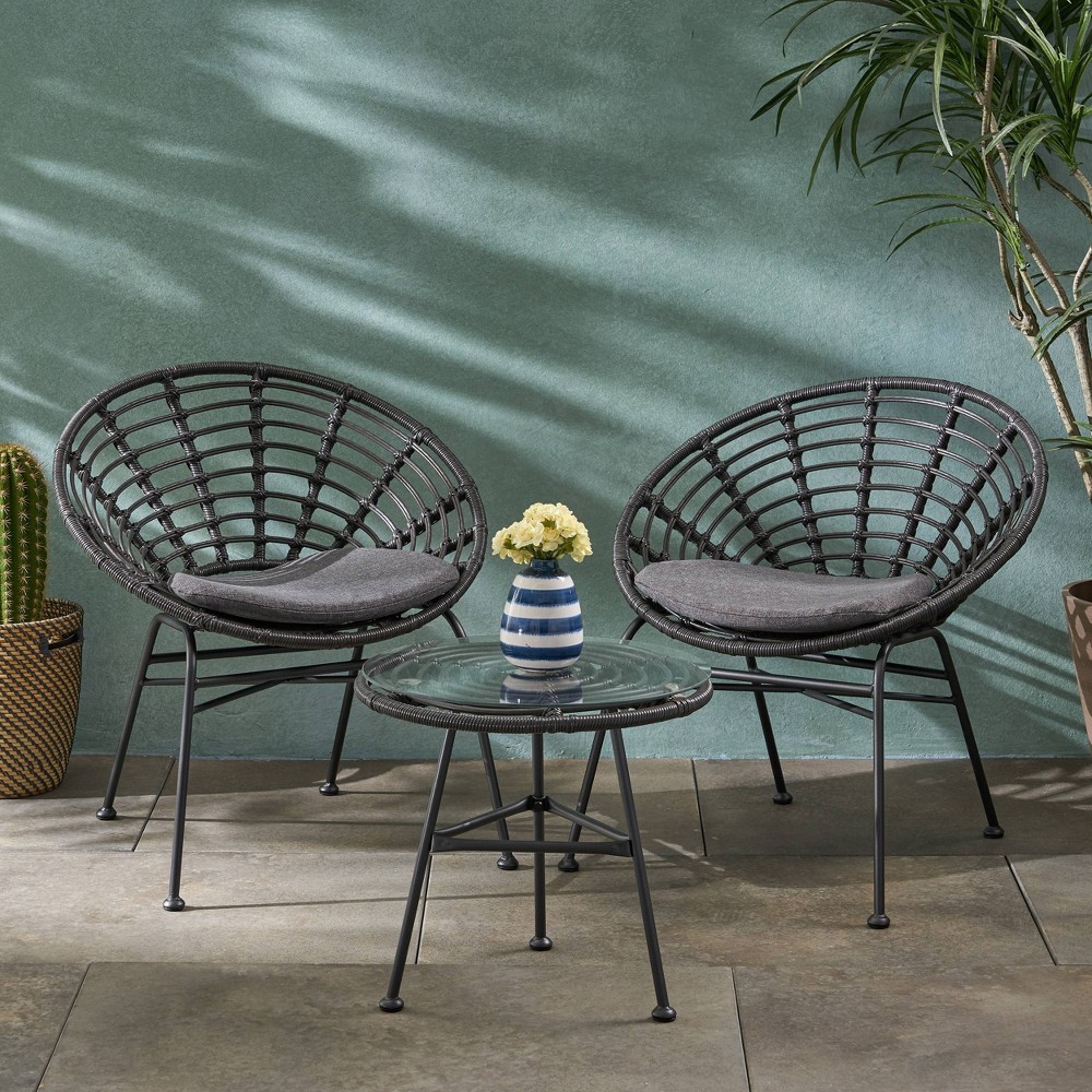 Photos - Garden Furniture 3pc Pigment Iron Modern Boho Chat Set Gray - Christopher Knight Home