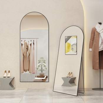 Arched Full Length Mirror 71"x30", Large Fiberglass Floor Mirror with Stand or Leaning Against Wall for Bedroom-The Pop Home