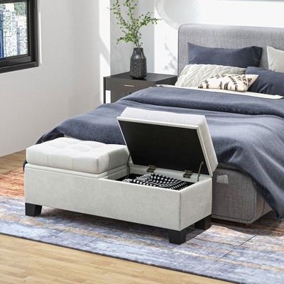 Cream White Upholstered Storage Bench with Steel Frame
