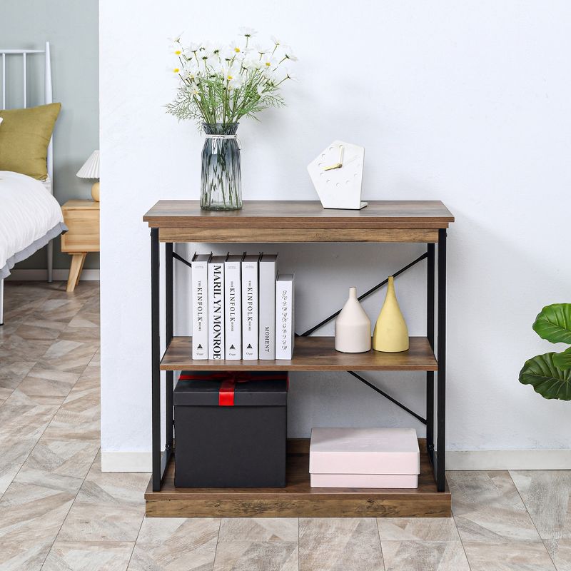 HOMCOM 2-Tier Shelf, Modern Style Bookshelf with Metal Frame for Living Room, Bedroom, and Office, Brown, 3 of 7