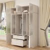 Hitow Modern Gray Armoire Set Frosted Glass Doors Woodgrain Finish Cream Style - 3 of 4