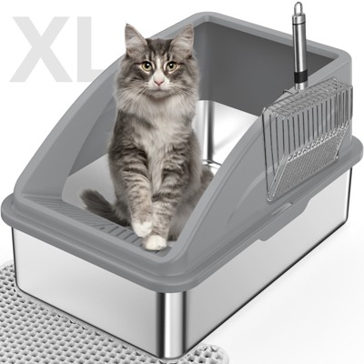 JOEJOY Cat Litter Box,Large Stainless Steel Cat Litter Box with Lid, 6" High Side,Anti-Leakage,Non-Sticky, Easy Clean,Odorless