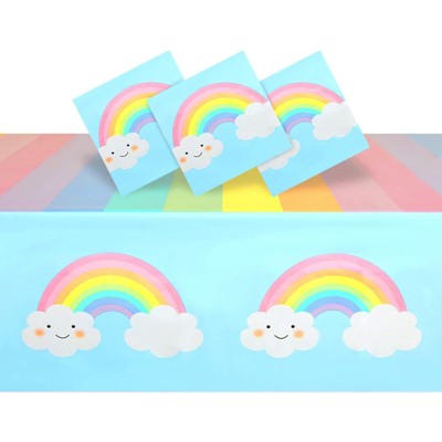 Blue Panda 3 Pack Plastic Tablecloths for Rainbow Baby Shower Decorations, 54x108"