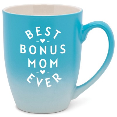 Elanze Designs Best Bonus Mom Ever Two Toned Ombre Matte Pale Blue and White 12 ounce Ceramic Stoneware Coffee Cup Mug