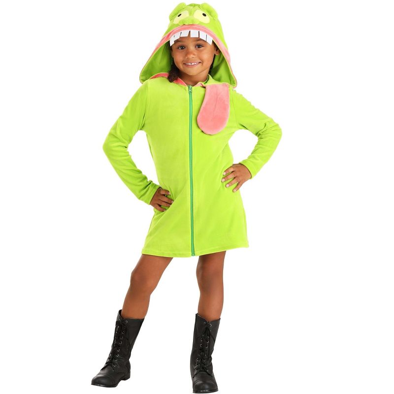 HalloweenCostumes.com Medium Girl Ghostbusters Slimer Hoodie Costume for Girls., Pink/Green, 1 of 6