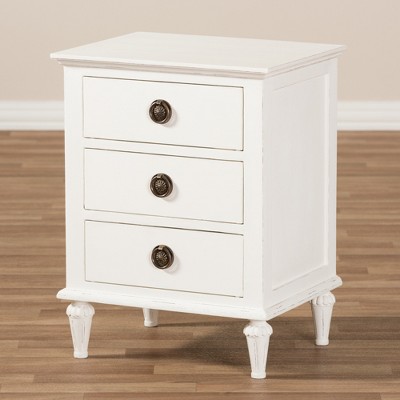 White Cedar 3-Drawer Nightstand with Tapered Legs