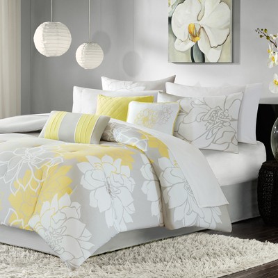 Gray and deals yellow comforter set