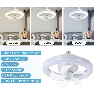 Multi-Directional Light Socket Fan with Remote 11" Screw-in Ceiling Fan in Light Socket E26 Dimmable Fanlight for Enhanced and Adjustable Comforts