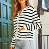 BLUEMING Womens Cardigans Striped Long Sleeve Button Down V Neck  Casual Knit Cardigan Sweaters - 3 of 4