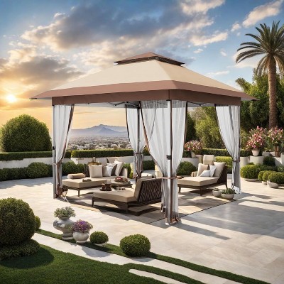 10x10 FT Pop Up Canopy Tent, Outdoor Gazebo with Mosquito Netting and Wheeled Carry Bag