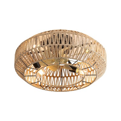 Vynxaria 22 Inch New Boho Caged Ceiling Fan With Enclosed Rattan 6 Speeds Remote Control Indoor Outdoor For Living Room