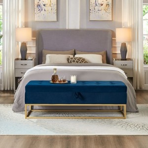 Kumasinova 58.6" On-Trend Luxury Velvet End of Bed Ottoman Bench with Storage,Soft Foam Filled Accent Bench with Iron Legs,500lbs Max - 1 of 4