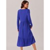 Seta T Women's Fall Long Sleeve Crewneck Pleated Tiered Swing Midi Dress with Pockets - 4 of 4