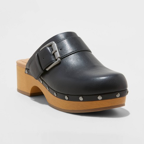 Leather clog heels hot sale