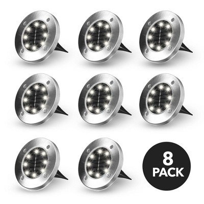 Stainless Steel Solar LED Pathway Disk Lights, Set of 8