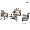 Outdoor 4 Pcs Patio Furniture Set, PE Rattan Conversation Set with Tempered Glass Table, Sofa with Iron Frame and PE Cushions-Coolbibila - 3 of 4