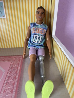 Barbie Ken Fashionistas Doll #212 with Prosthetic Leg, Wearing Los Angeles  Jersey and Purple Shorts with Sneakers