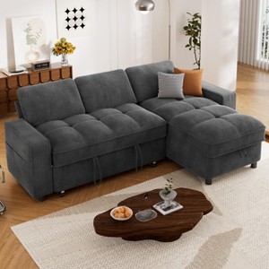 Dyonery Sleeper Sofa Bed, 81" L/U Shaped Pull Out Couch with Storage Chaise, 5-Position Backrest, USB & Type-C Ports, Chenille - 1 of 4