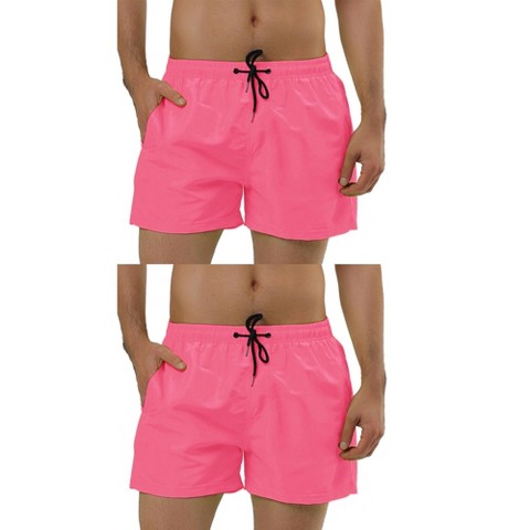 Lars Amadeus Men's Summer Solid Color Adjustable Waist Regular Swimming Trunks 2 Packs Pink/Pink 30