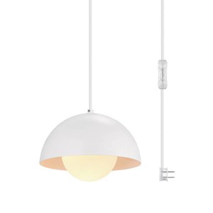 1-Light Amelia Plug-In Pendant with Glass Shade Matte White - Globe Electric: 15-Foot Cord, ETL Listed - 1 of 4