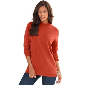 Roaman's Women's Plus Size Fine Gauge Drop Needle Mockneck Sweater - 1 of 4
