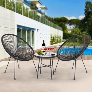 Janey 3-piece All-Weather PE Rattan Patio Bar Set with Side Table, Flexible Rope Acapulco Design, Outdoor Furniture - The Pop Home - 1 of 4
