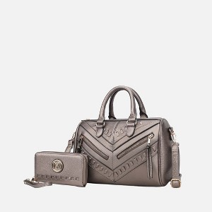 MKF Collection Lara Women’s Satchel Bag – Stylish and Spacious Handbag with Matching Wallet – by Mia K- Pewter - 1 of 4