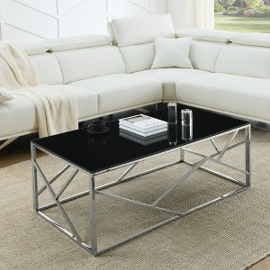 Vynxaria Modern Rectangular Coffee Accent Table - Black Tempered Glass Top, Polished Chrome Stainless Steel Frame for Living Room/Bedroom - 1 of 4
