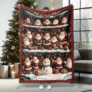 Contemporary Style Christmas Flannel Blanket, Red with Santa & Snowman Print, Soft Throw Blanket Winter Holiday Decor Christmas Gift. - 1 of 4
