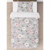 Sweet Jojo Designs Girl Twin Comforter Bedding Set Watercolor Floral Grey Pink 2pc - 3 of 4
