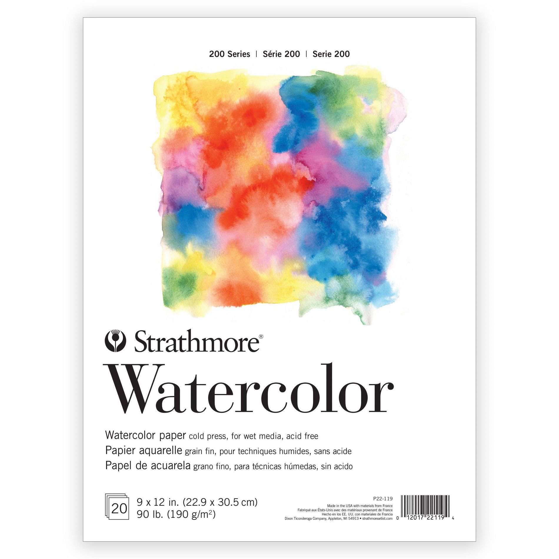 9"x12" Watercolor Paper Pad 20 Sheets - Strathmore: Sketch & Drawing Pad, Matte Finish, Top Bound, 90 lb, White