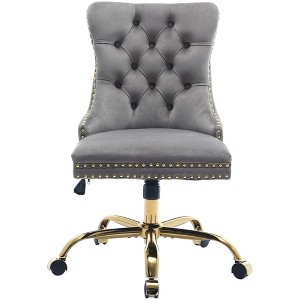QingMoon Velvet Home Office Chair, Adjustable Swivel Desk Chair, Modern Ergonomic Computer Chair with Metal Base and Nailhead for Studio - 1 of 4