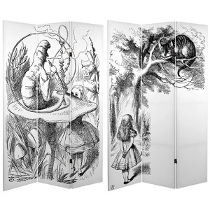 71" Double Sided Alice in Wonderland Canvas Room Divider White - Oriental Furniture: Adjustable Folding Partition - 1 of 4