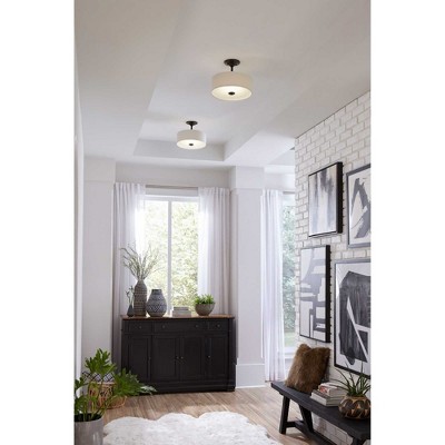 Brushed Nickel LED Semi-Flush Mount with Linen Shade