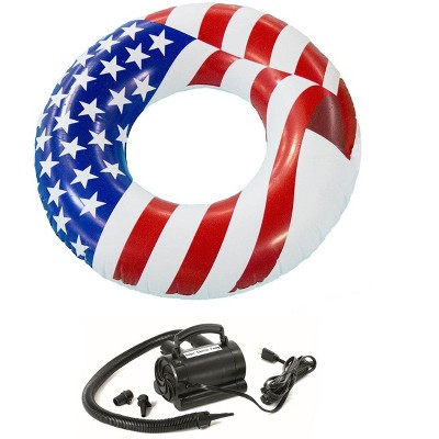 Swimline 36-Inch American Flag Swimming Pool Tube Float with Electric Air Pump