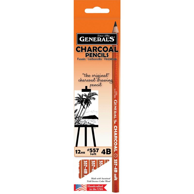 General's Extra Smooth Top Quality Charcoal Pencils, 4B Tip, Black, Pack of 12, 1 of 4